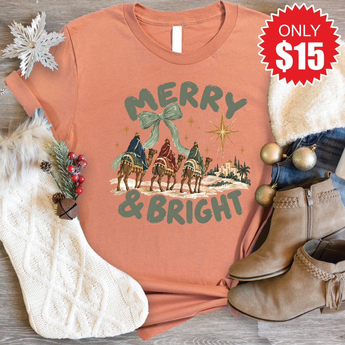 Merry and Bright Tee - Heather Terracotta - 15 product image 1