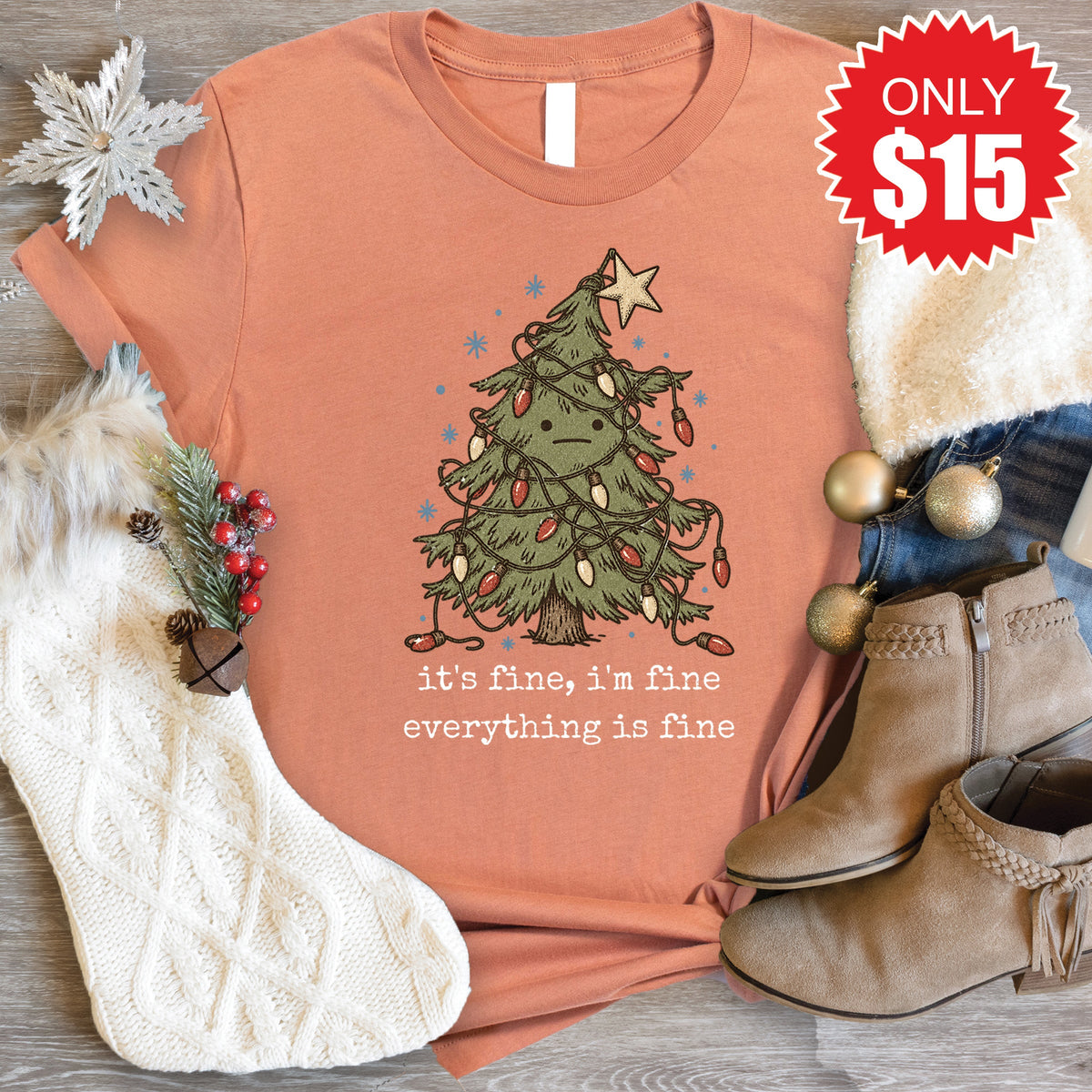 Everything Is Fine Tee - Heather Terracotta - 15 product image 1
