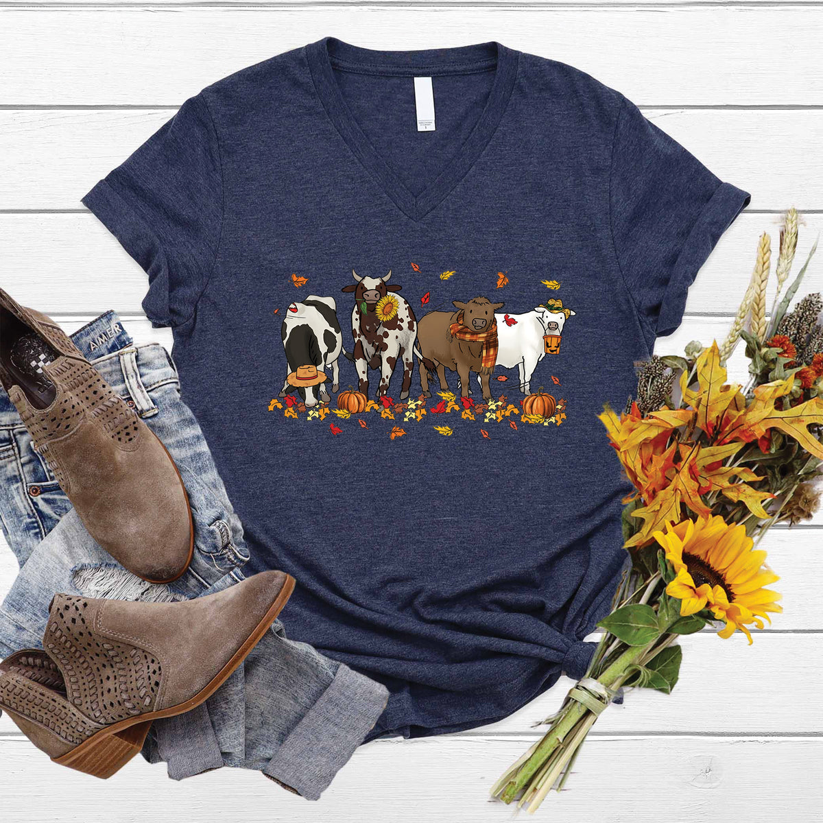 Cows Pumpkins V-Neck