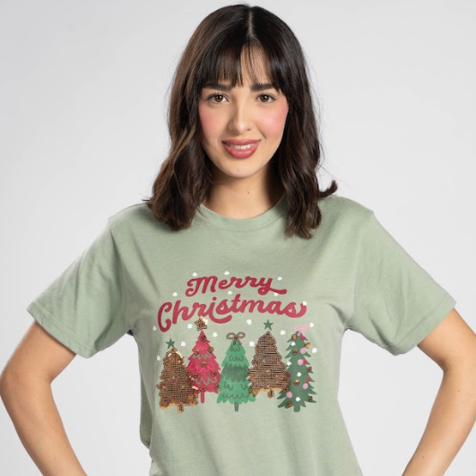 Merry Christmas Trees Sequin Tee