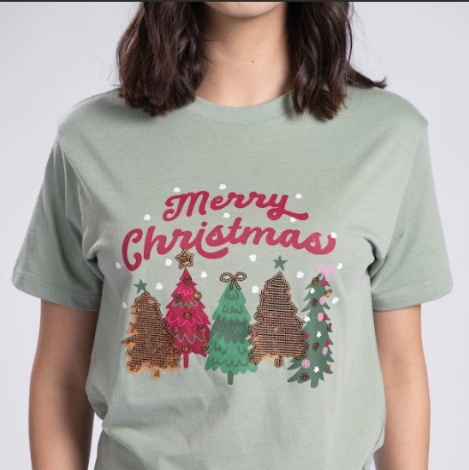 Merry Christmas Trees Sequin Tee