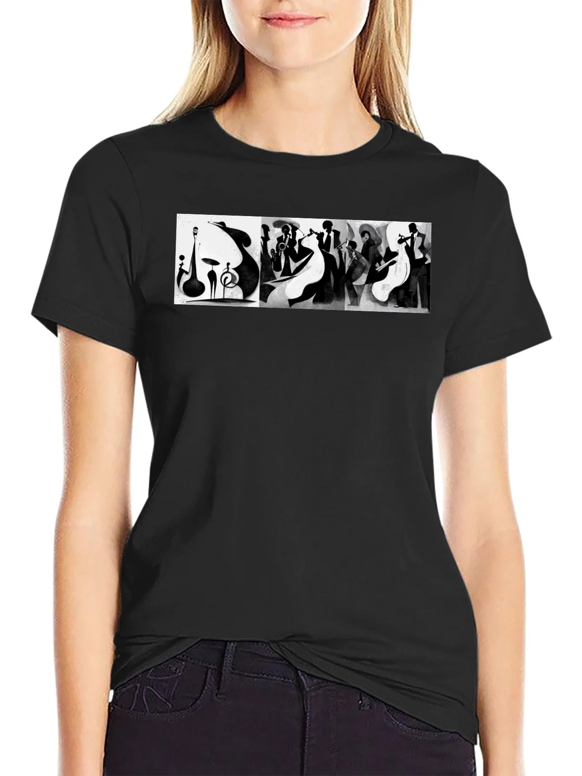 Abstract Jazz Music Band Black T-Shirt product image 1