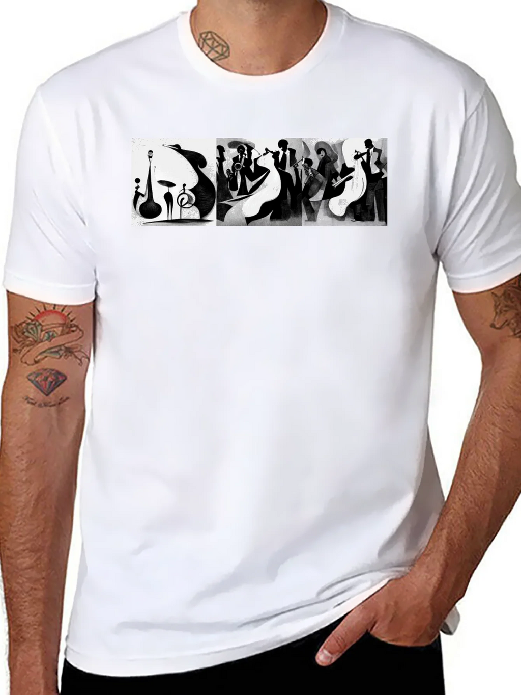 Abstract Jazz Music Band Black T-Shirt product image 6