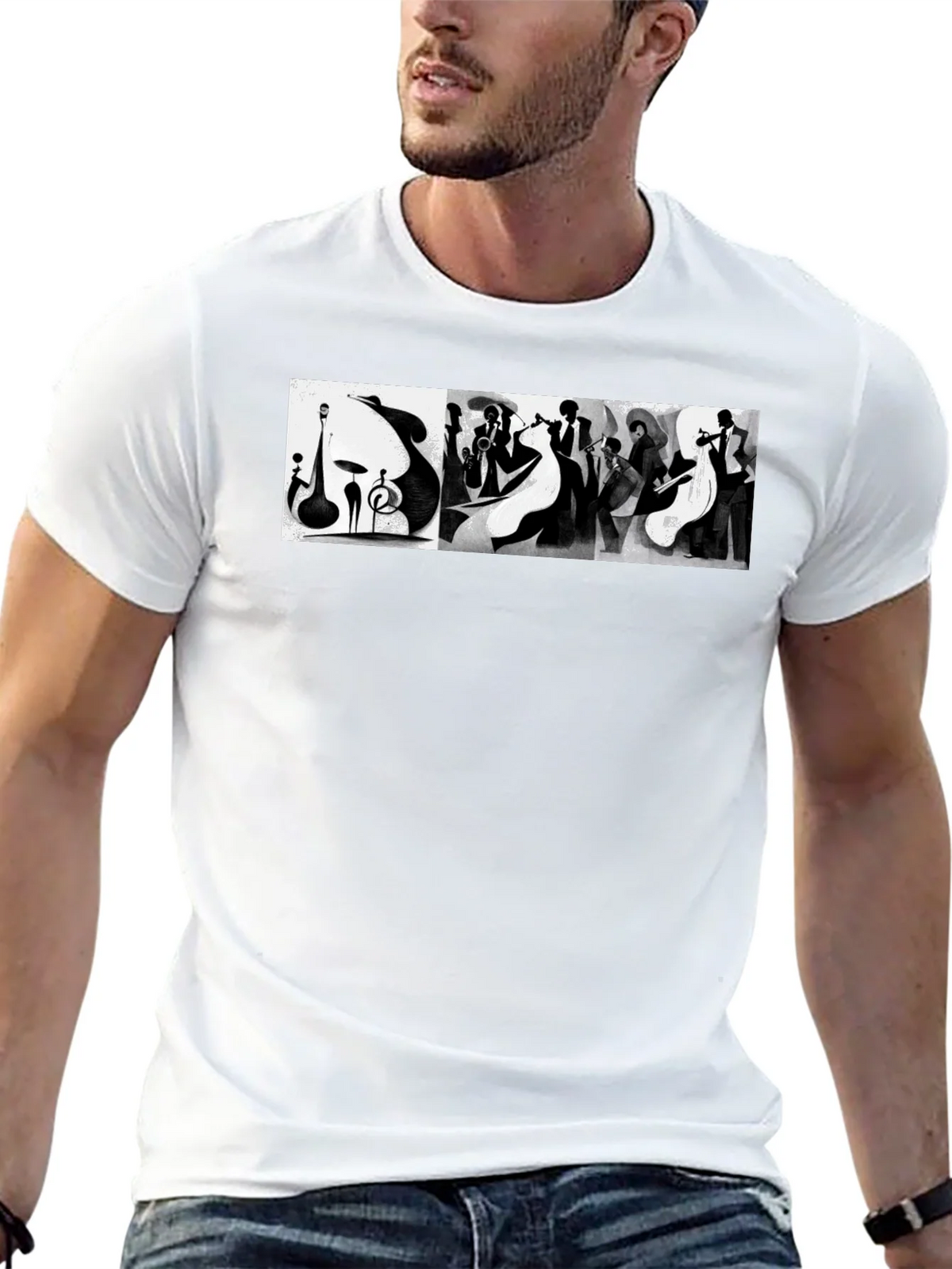 Abstract Jazz Music Band Black T-Shirt product image 11