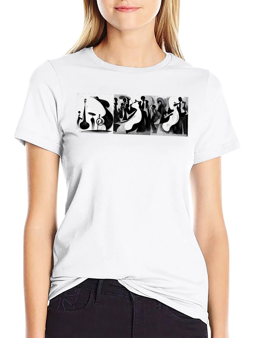 Abstract Jazz Music Band Black T-Shirt product image 7