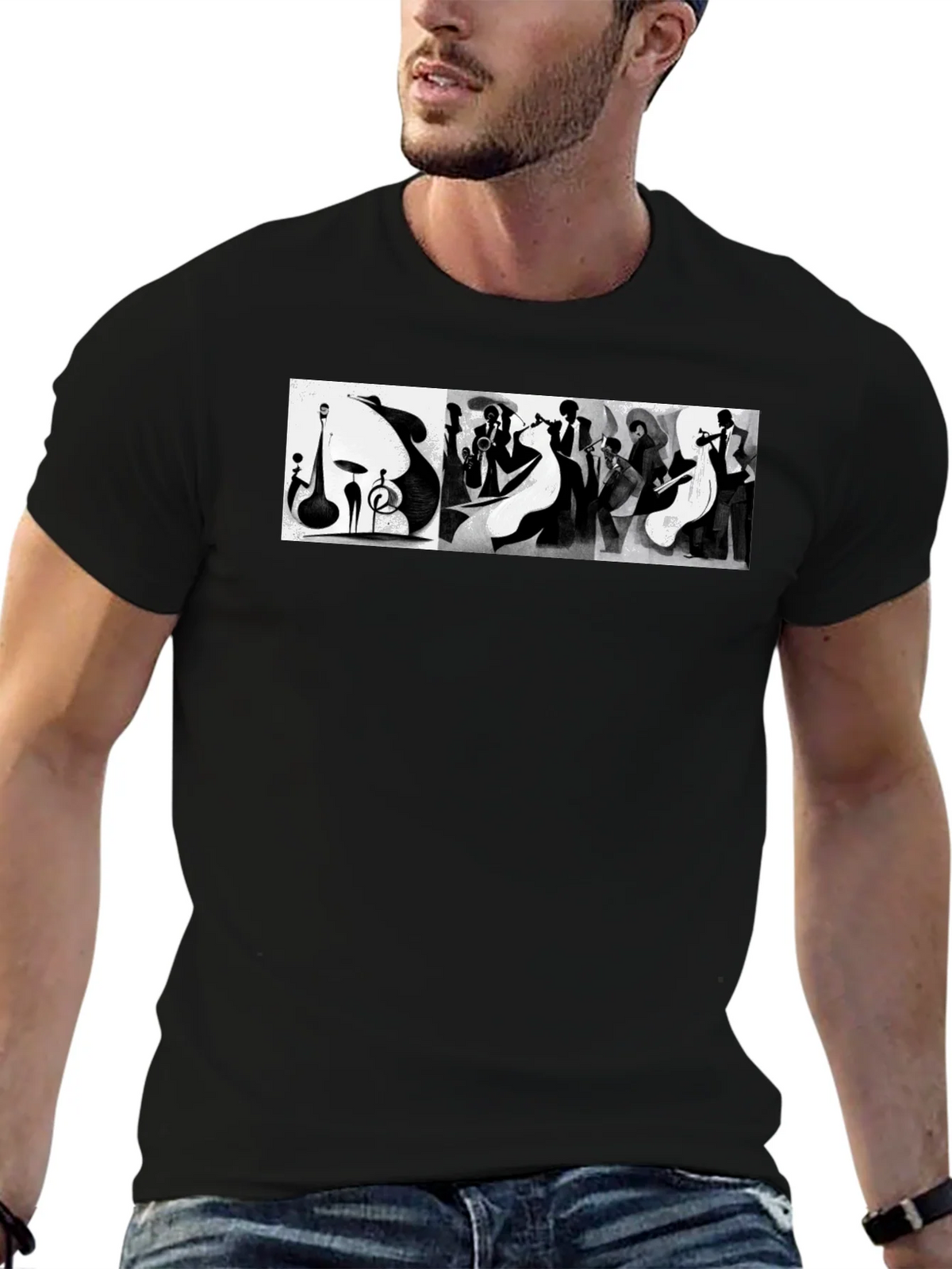 Abstract Jazz Music Band Black T-Shirt product image 5