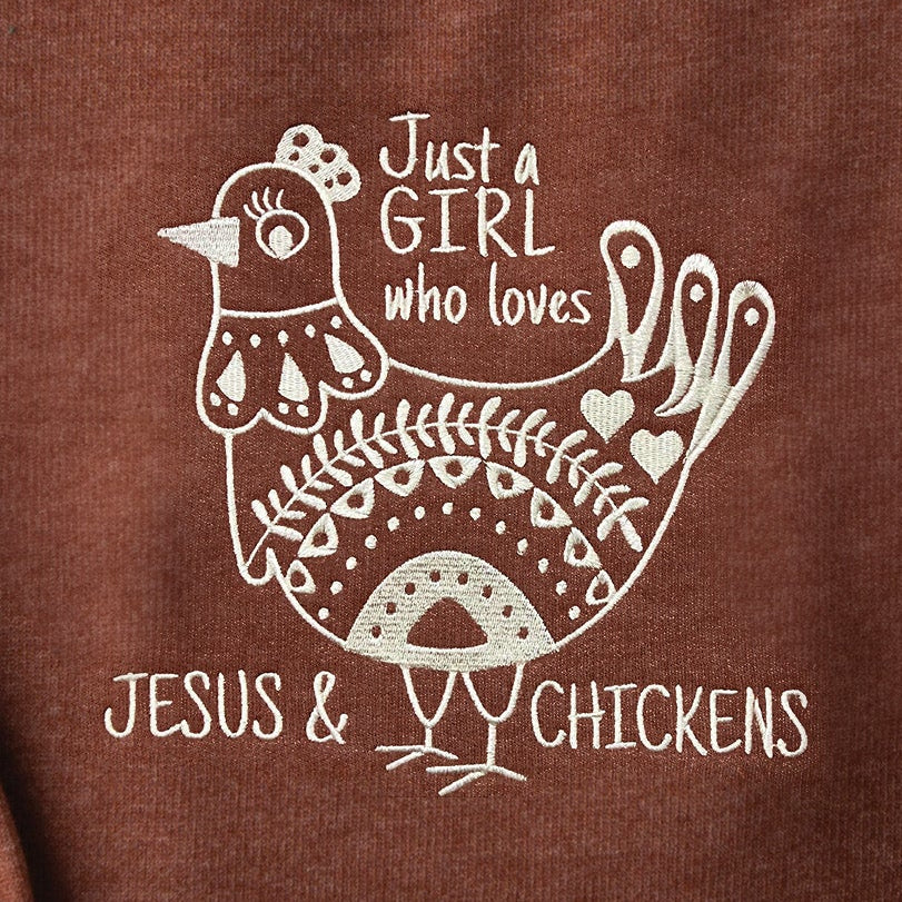 Jesus and Chickens Embroidered Crewneck Sweatshirt - 20 product image 2