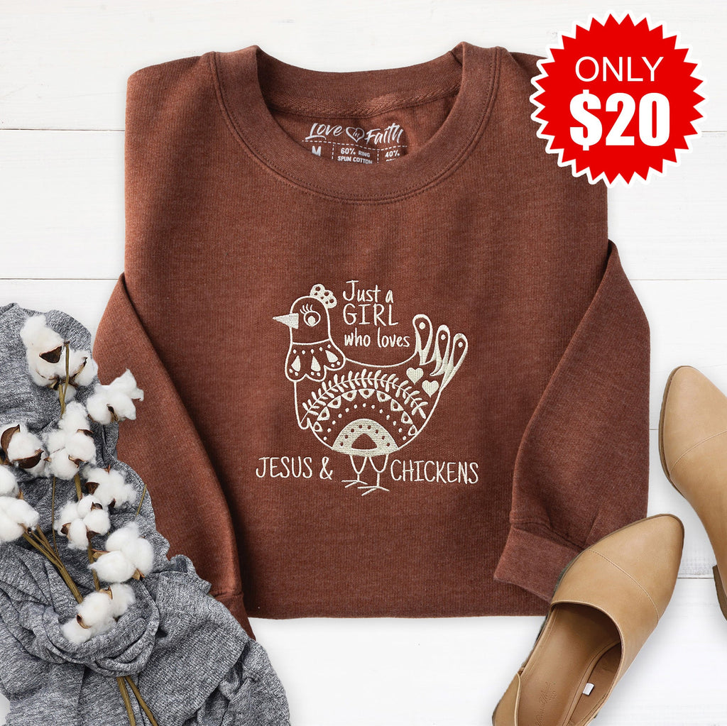 Jesus and Chickens Embroidered Crewneck Sweatshirt - 20 product image 1