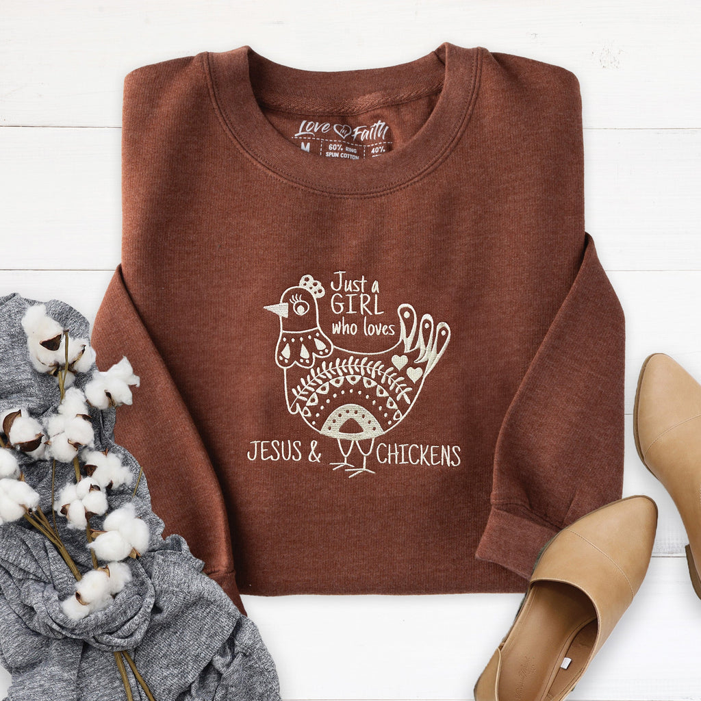 Jesus and Chickens Embroidered Crewneck Sweatshirt product image 2