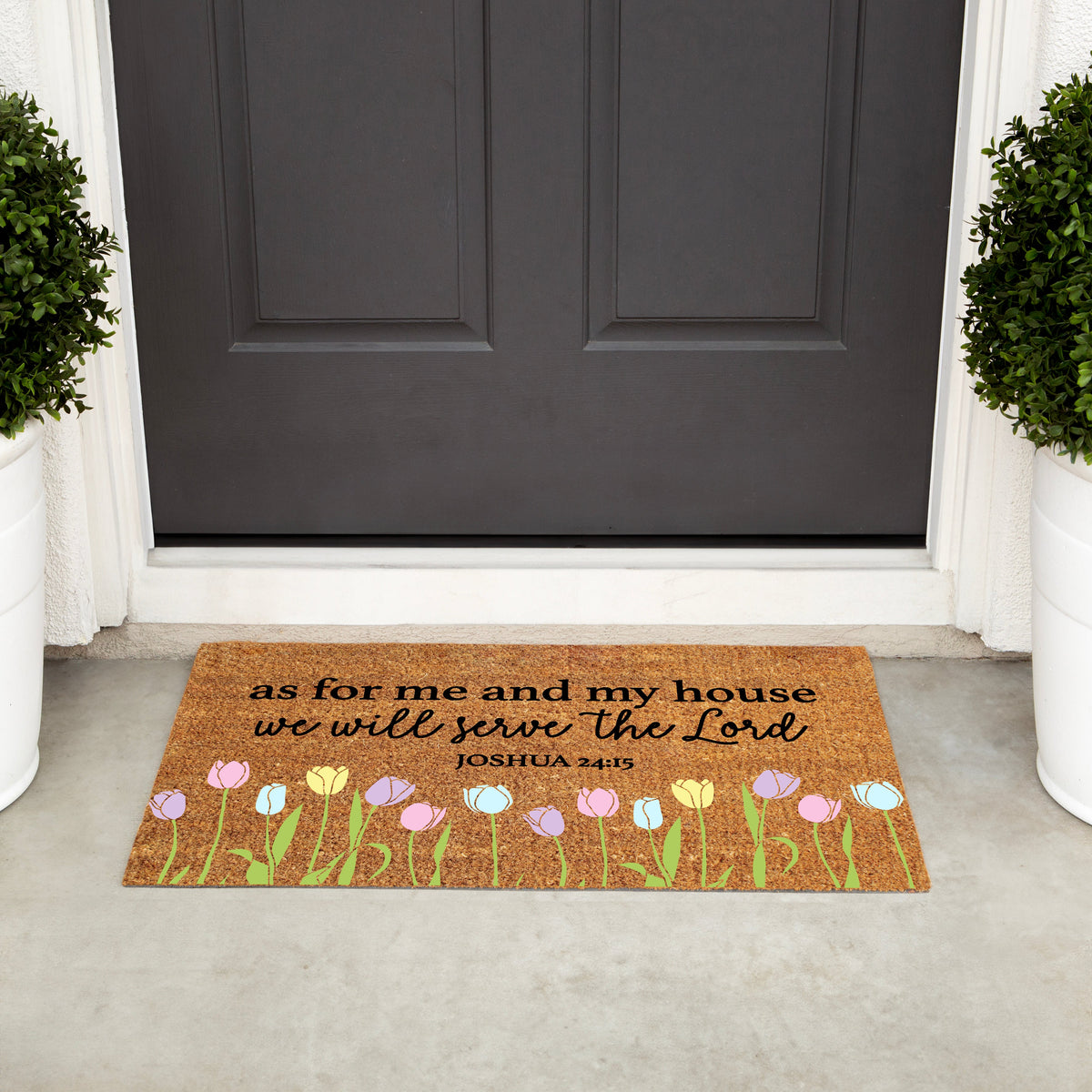 We Will Serve the Lord Tulips Welcome Mat