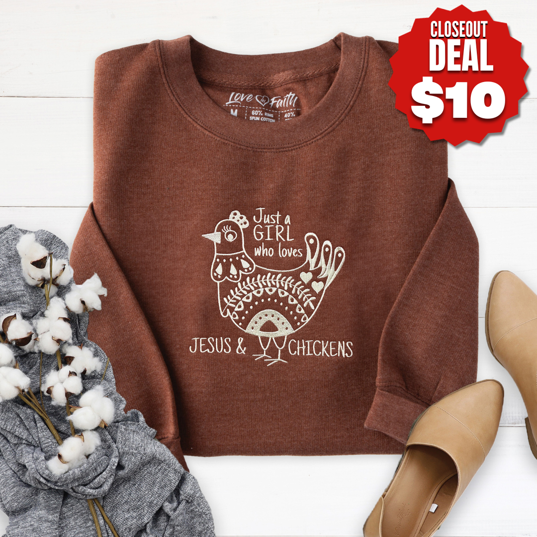 Jesus and Chickens Embroidered Crewneck Sweatshirt product image 1