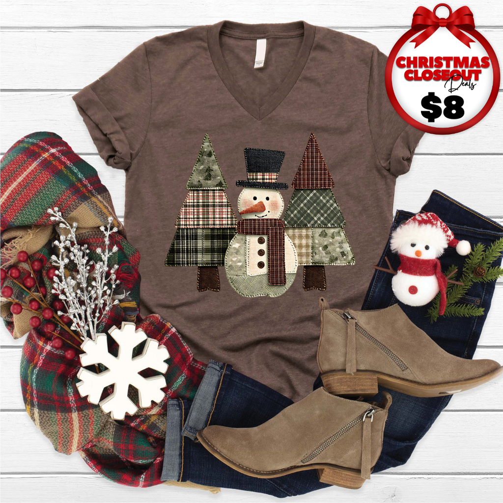 Snowman Trees Patchwork V-Neck