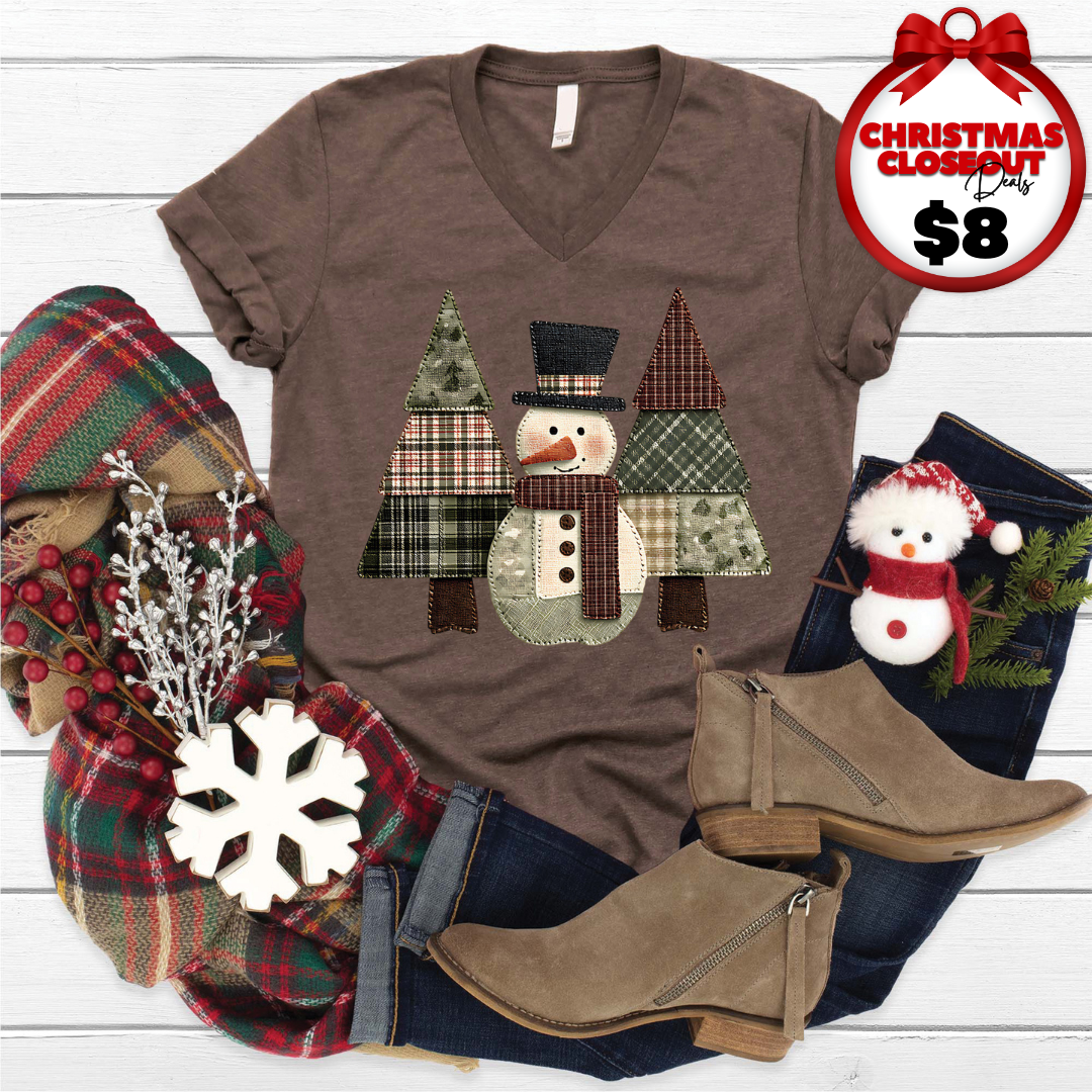 Snowman Trees Patchwork V-Neck
