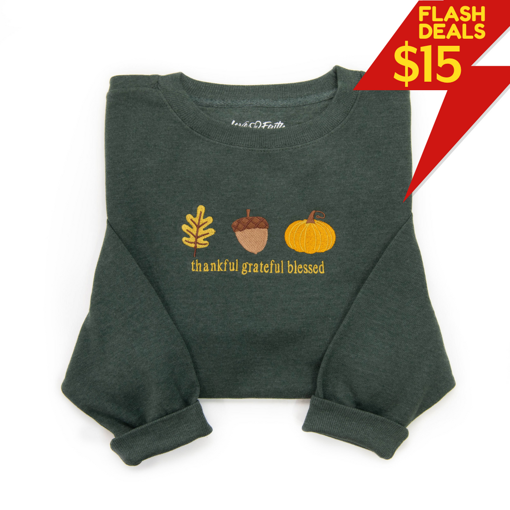 Embroidered Thankful Grateful Blessed Fall Icons Sweatshirt product image 1