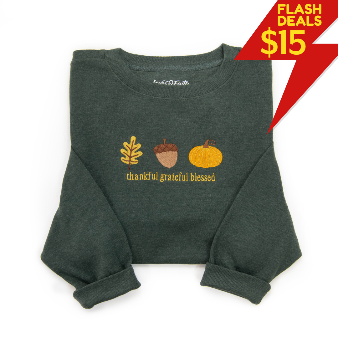 Embroidered Thankful Grateful Blessed Fall Icons Sweatshirt product image 1