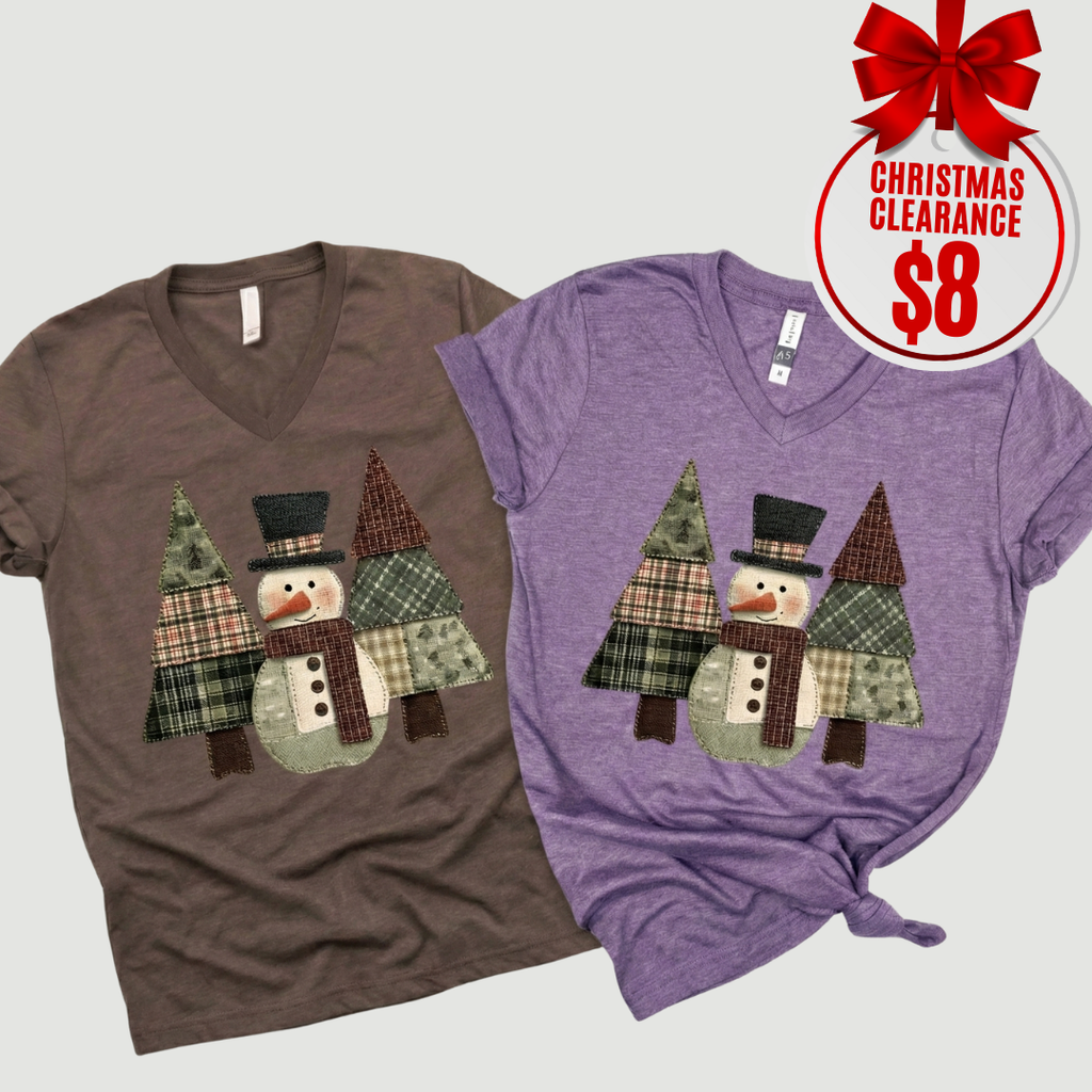 Snowman Trees Patchwork V-Neck