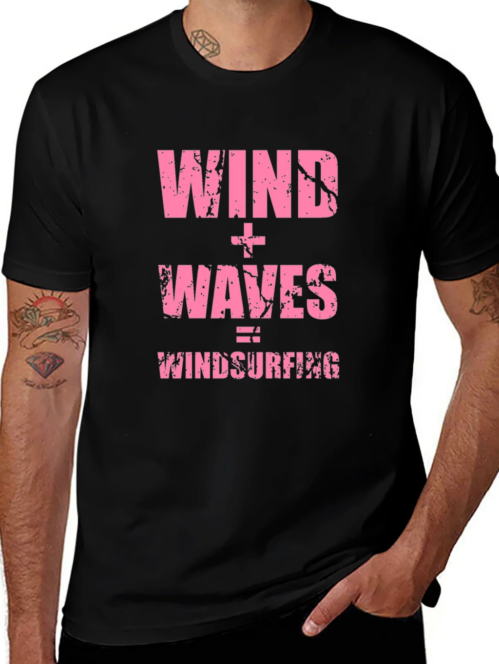 Wind + Waves = Windsurfing Black T-Shirt product image 1