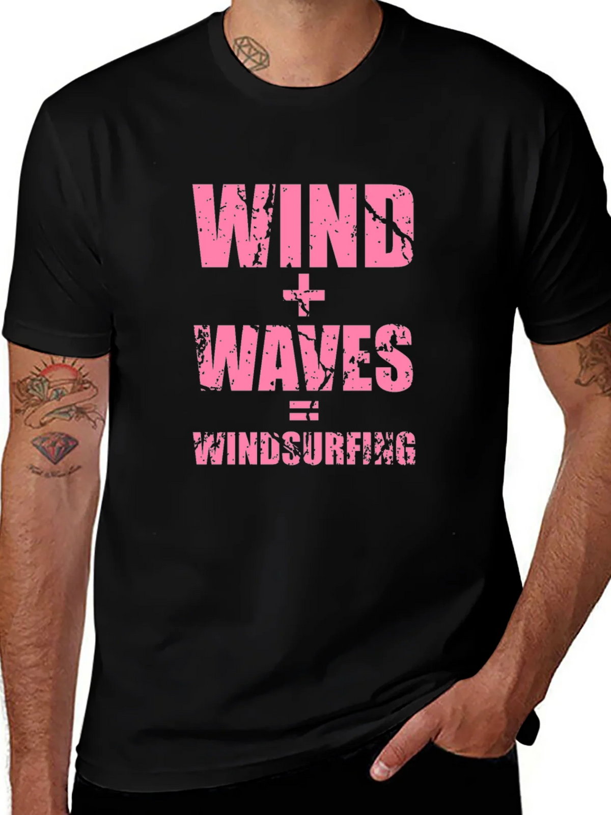 Wind + Waves = Windsurfing Black T-Shirt product image 1
