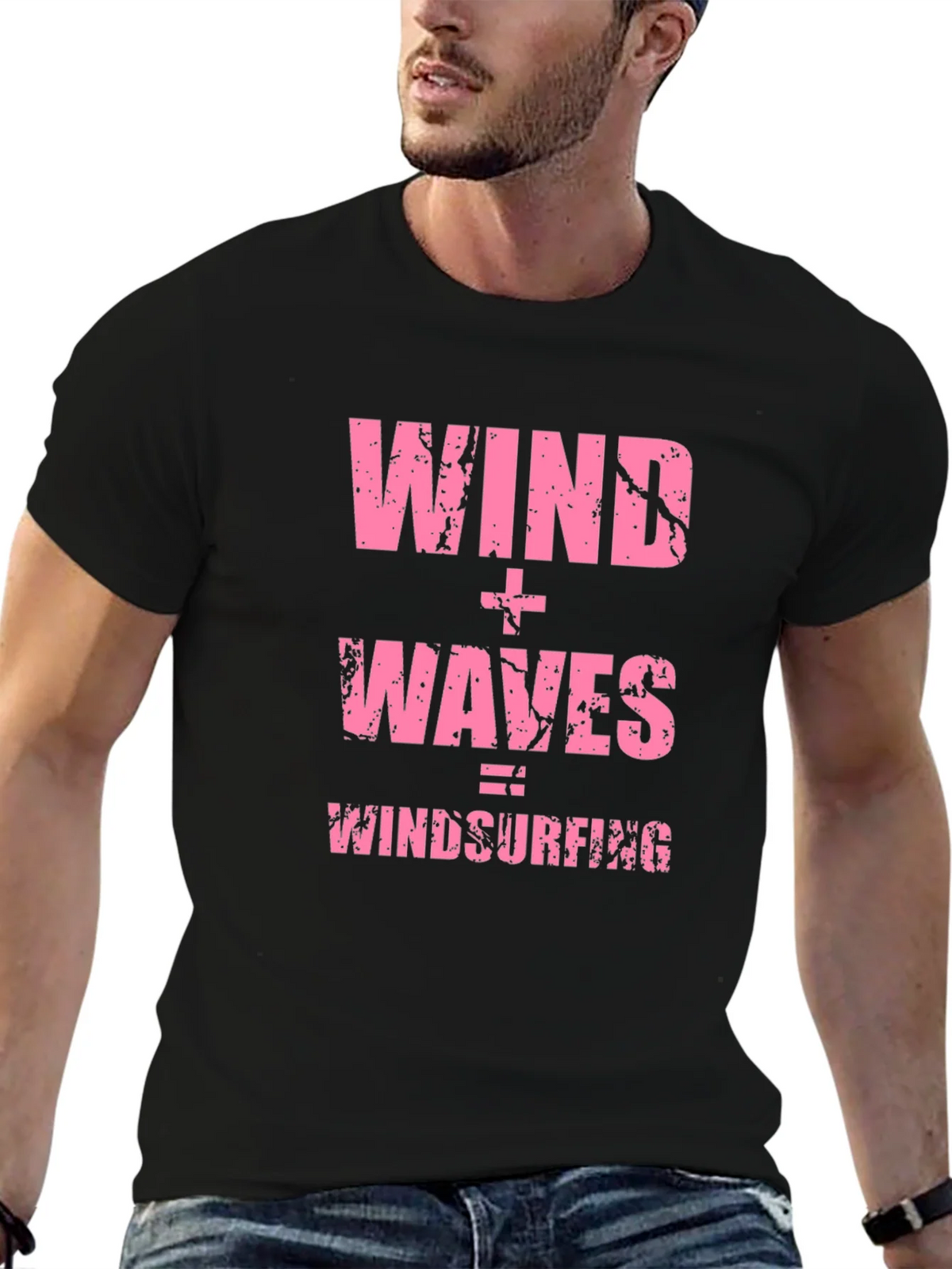 Wind + Waves = Windsurfing Black T-Shirt product image 5
