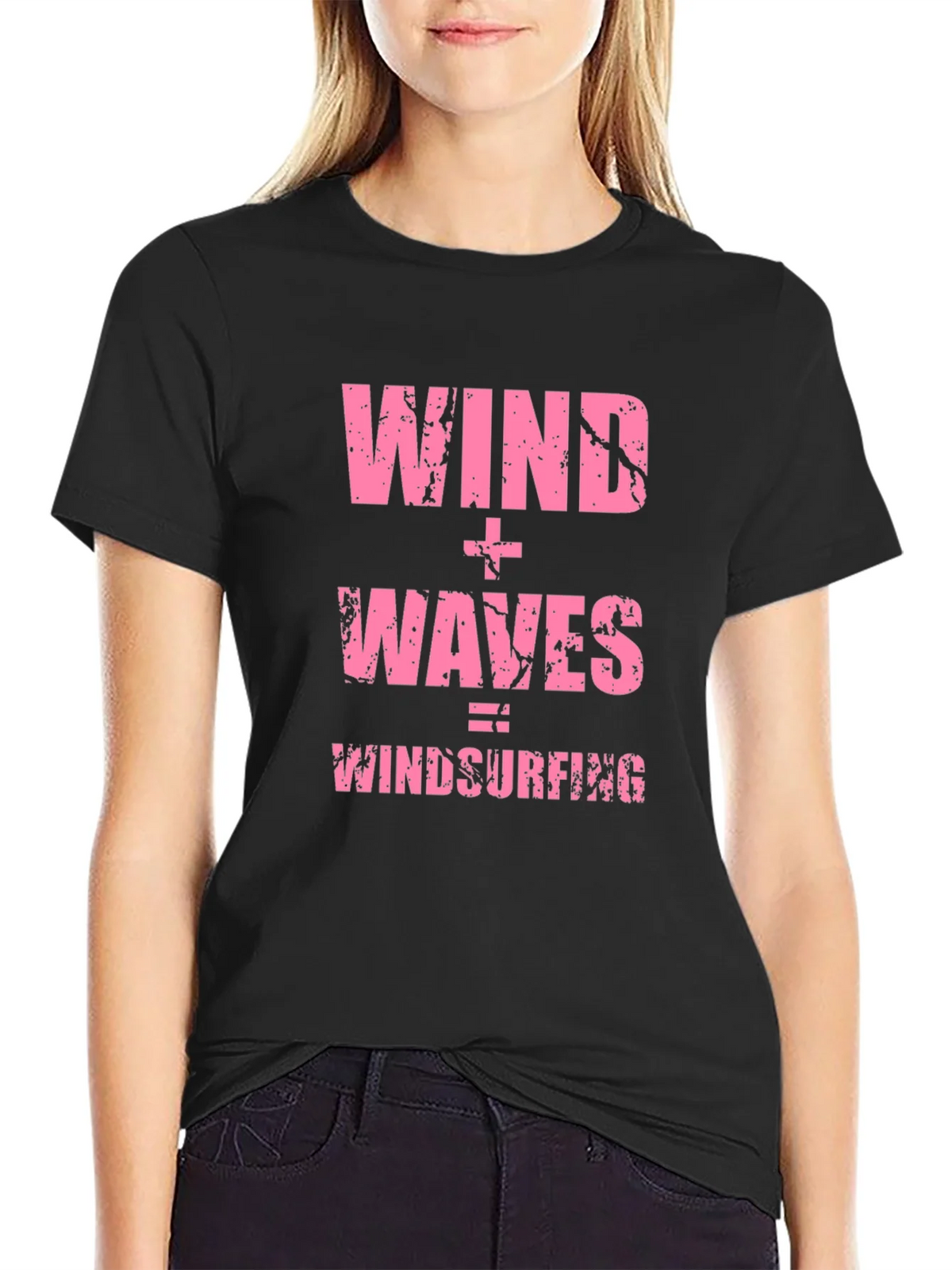 Wind + Waves = Windsurfing Black T-Shirt product image 2