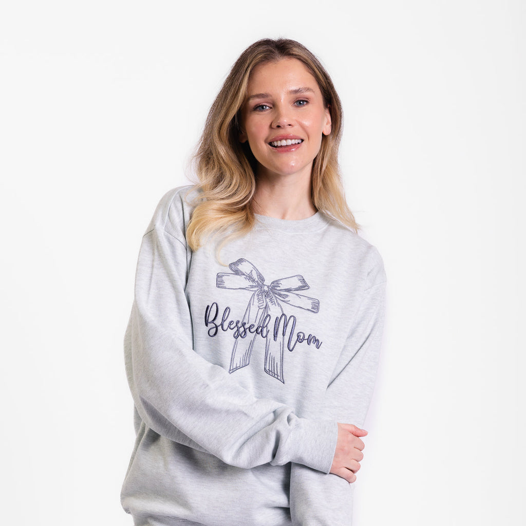 Blessed Mom Bow Embroidered Crewneck Sweatshirt product image 7