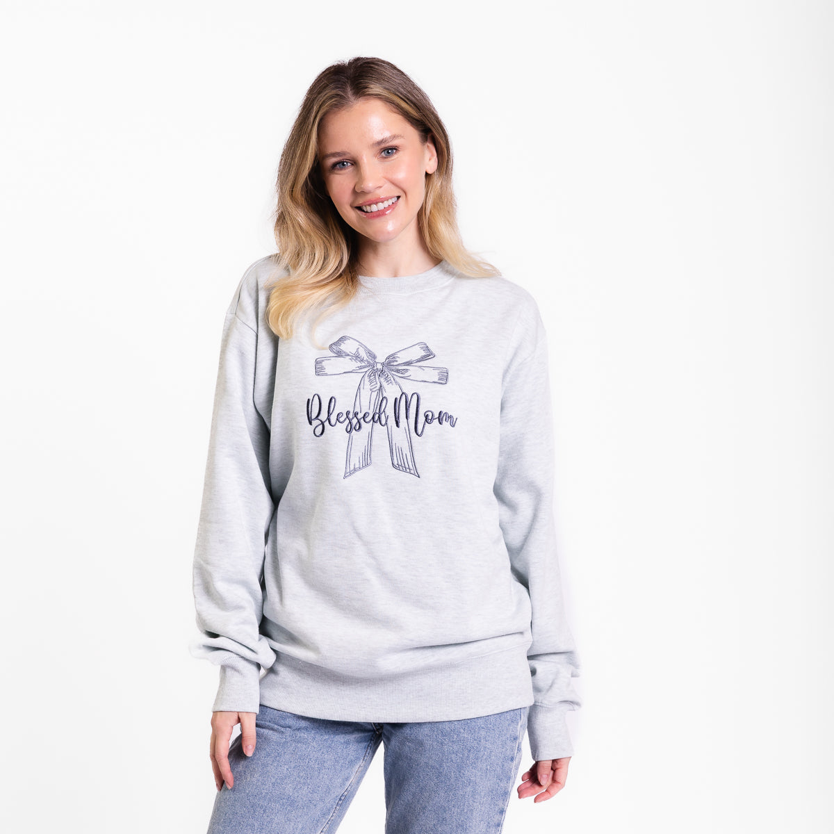 Blessed Mom Bow Embroidered Crewneck Sweatshirt product image 4