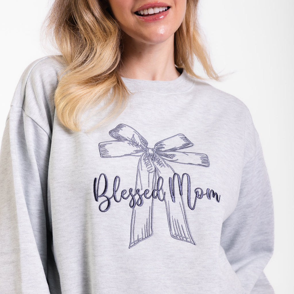 Blessed Mom Bow Embroidered Crewneck Sweatshirt product image 6