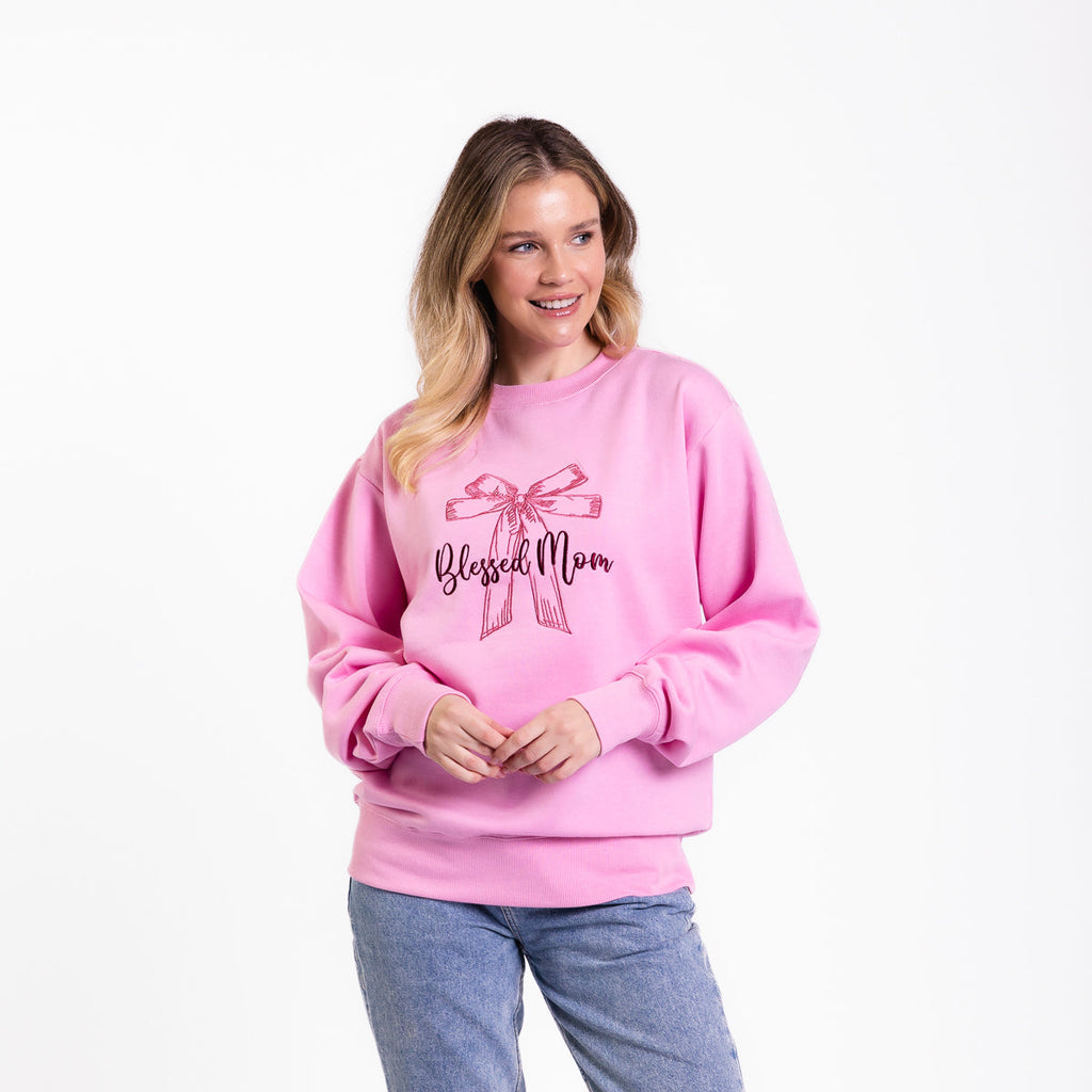 Blessed Mom Bow Embroidered Crewneck Sweatshirt product image 2