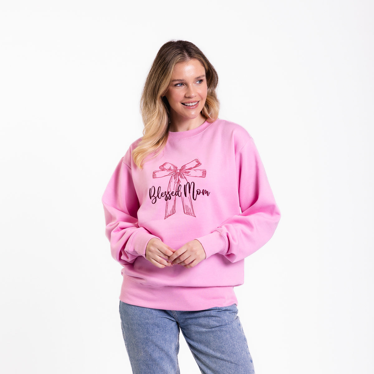 Blessed Mom Bow Embroidered Crewneck Sweatshirt product image 2