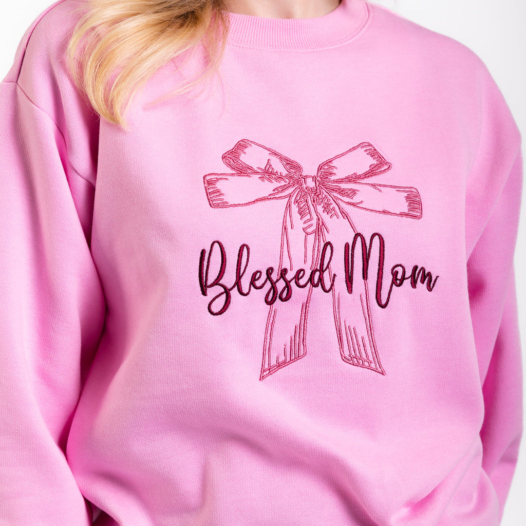 Blessed Mom Bow Embroidered Crewneck Sweatshirt - 20 product image 6