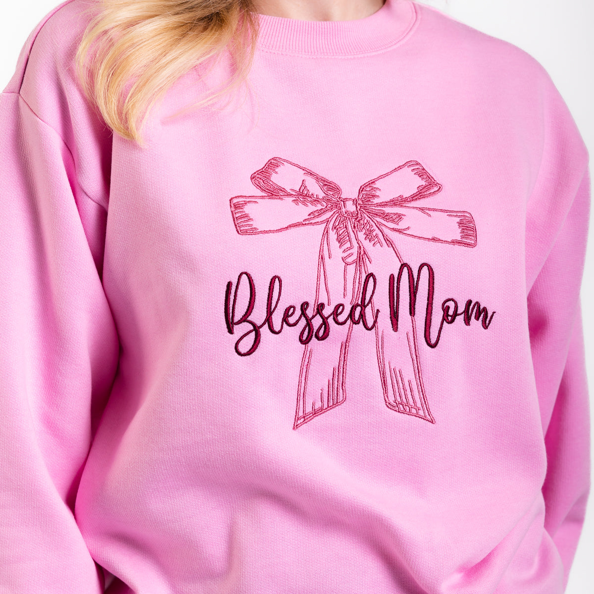 Blessed Mom Bow Embroidered Crewneck Sweatshirt - 20 product image 6