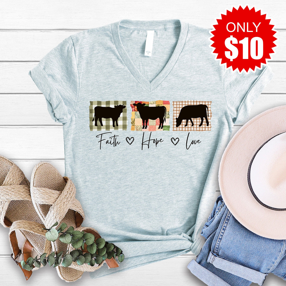 Faith Hope Love Cows V-Neck - 10