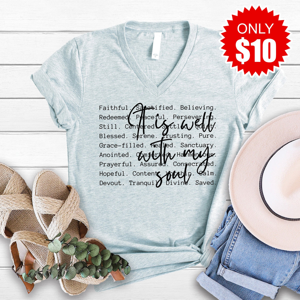 It Is Well With My Soul V-Neck - 10