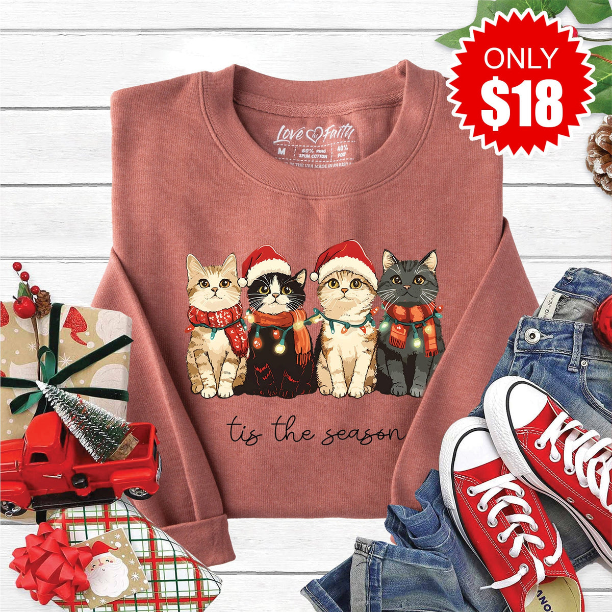 Christmas Cats Sweatshirt - Heather Chestnut - 18 product image 1
