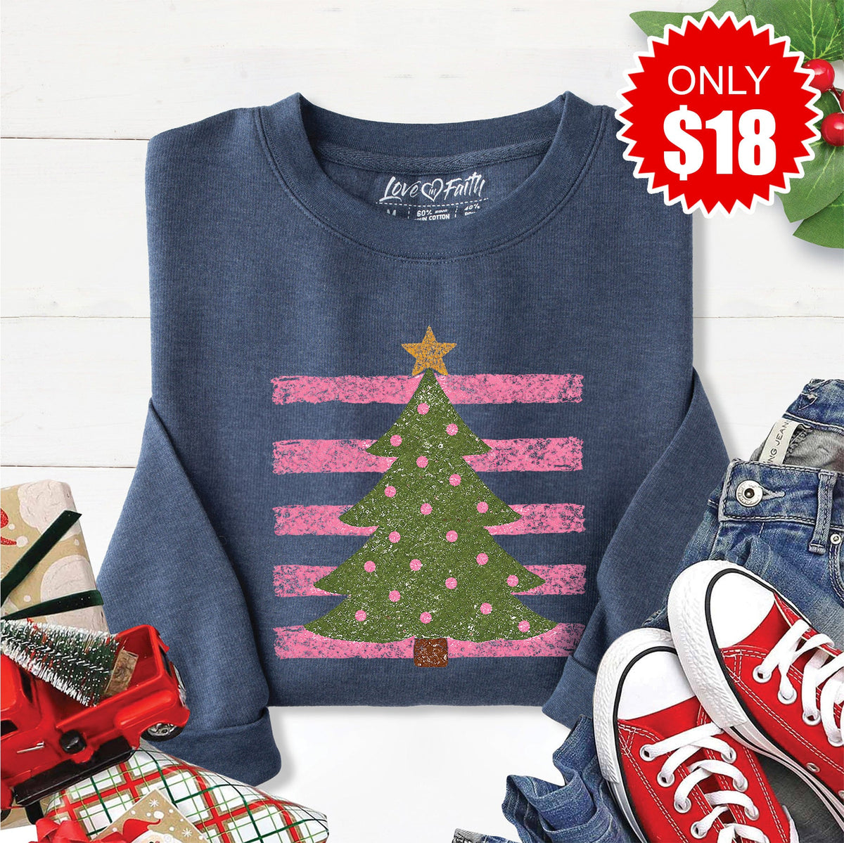 Christmas Tree Sweatshirt - Heather Navy - 18 product image 1