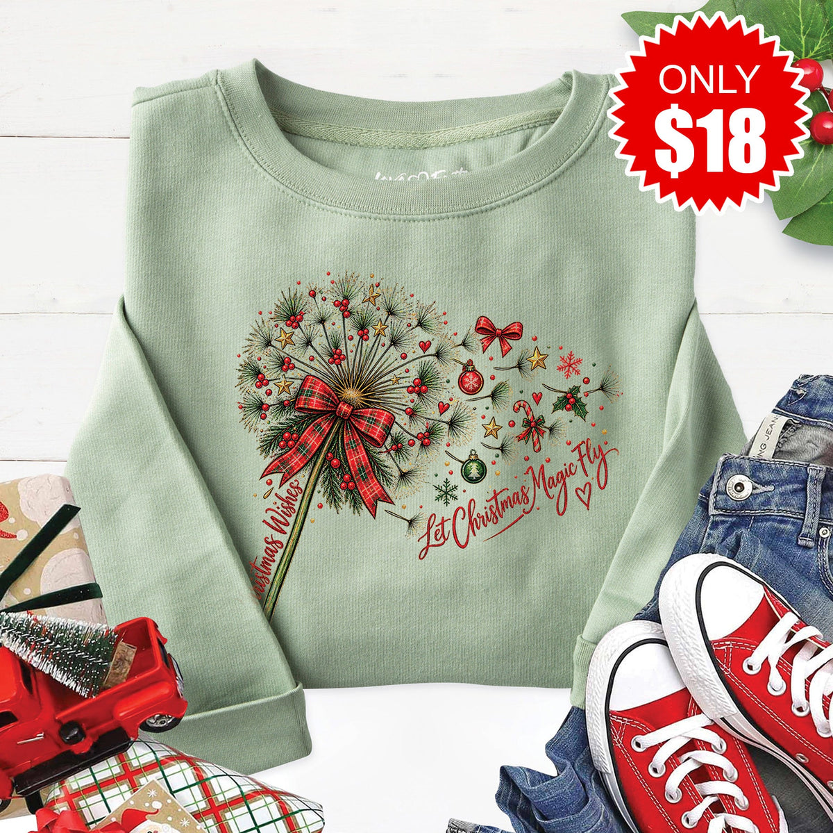 Christmas Wishes Sweatshirt - Heather Sage - 18 product image 1