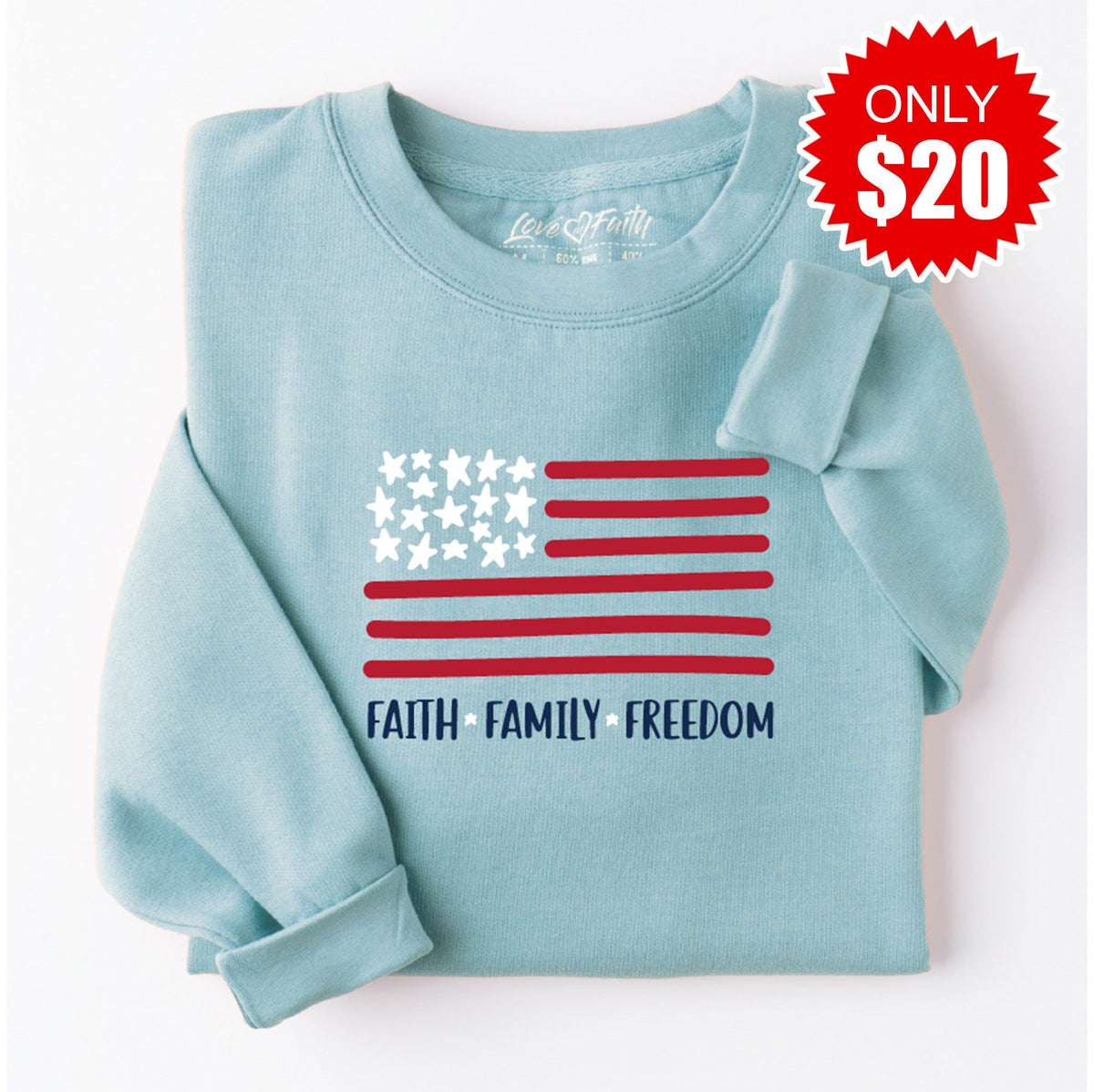 Faith Family Freedom Embroidered Crewneck Sweatshirt - 20 product image 1