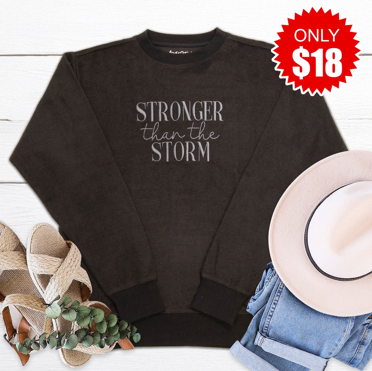 Stronger Than The Storm Fuzzy Embroidered Crewneck product image 1