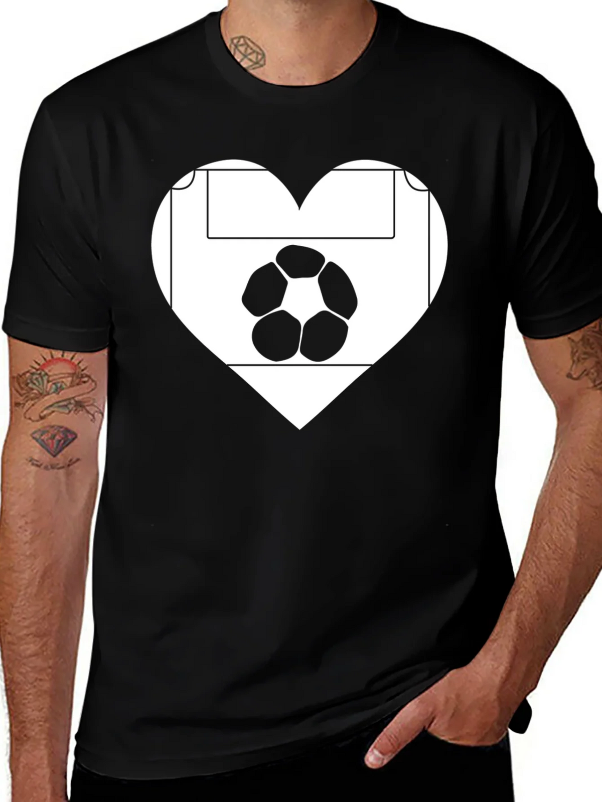 Soccer Love Heart T-Shirt - Black Graphic Tee product image 1