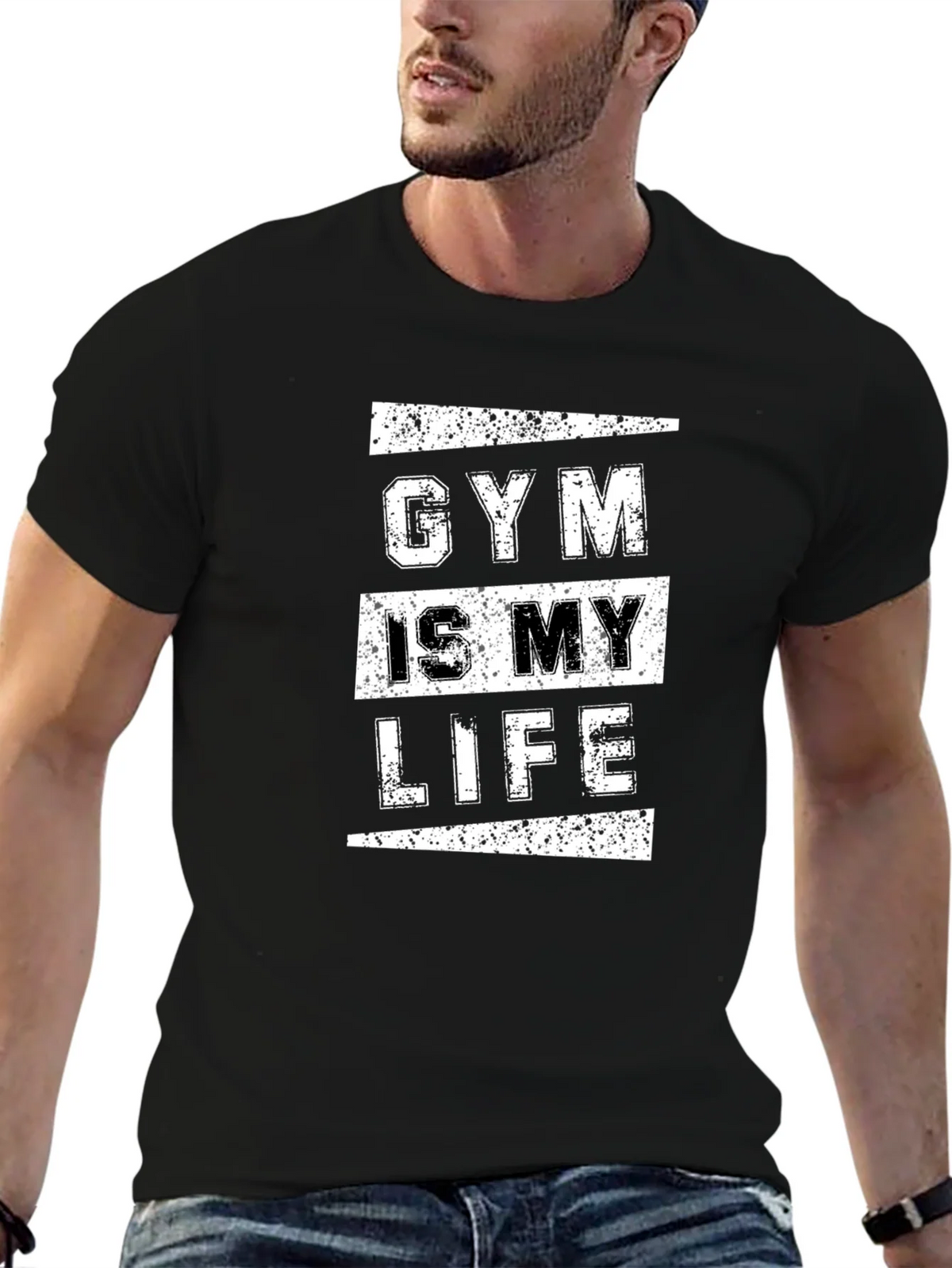 Gym Is My Life Graphic Tee - Black Cotton T-Shirt product image 4