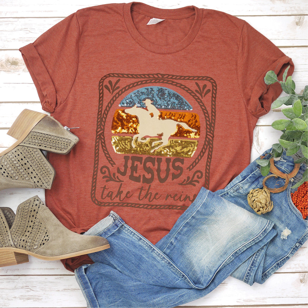 Embellished Jesus Take the Reins Sequin Tee product image 2