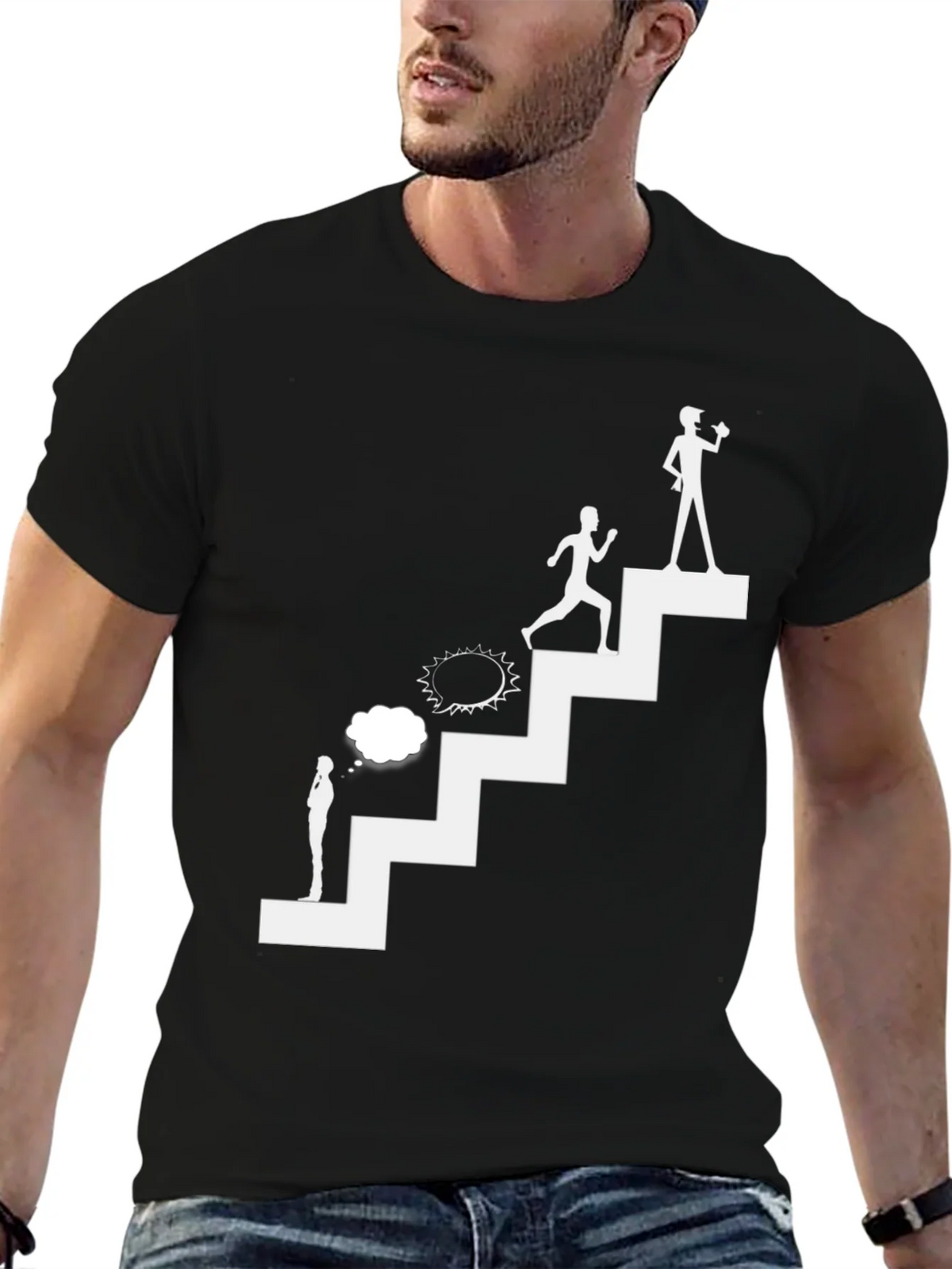 Motivational Steps T-Shirt - Black Graphic Tee product image 2