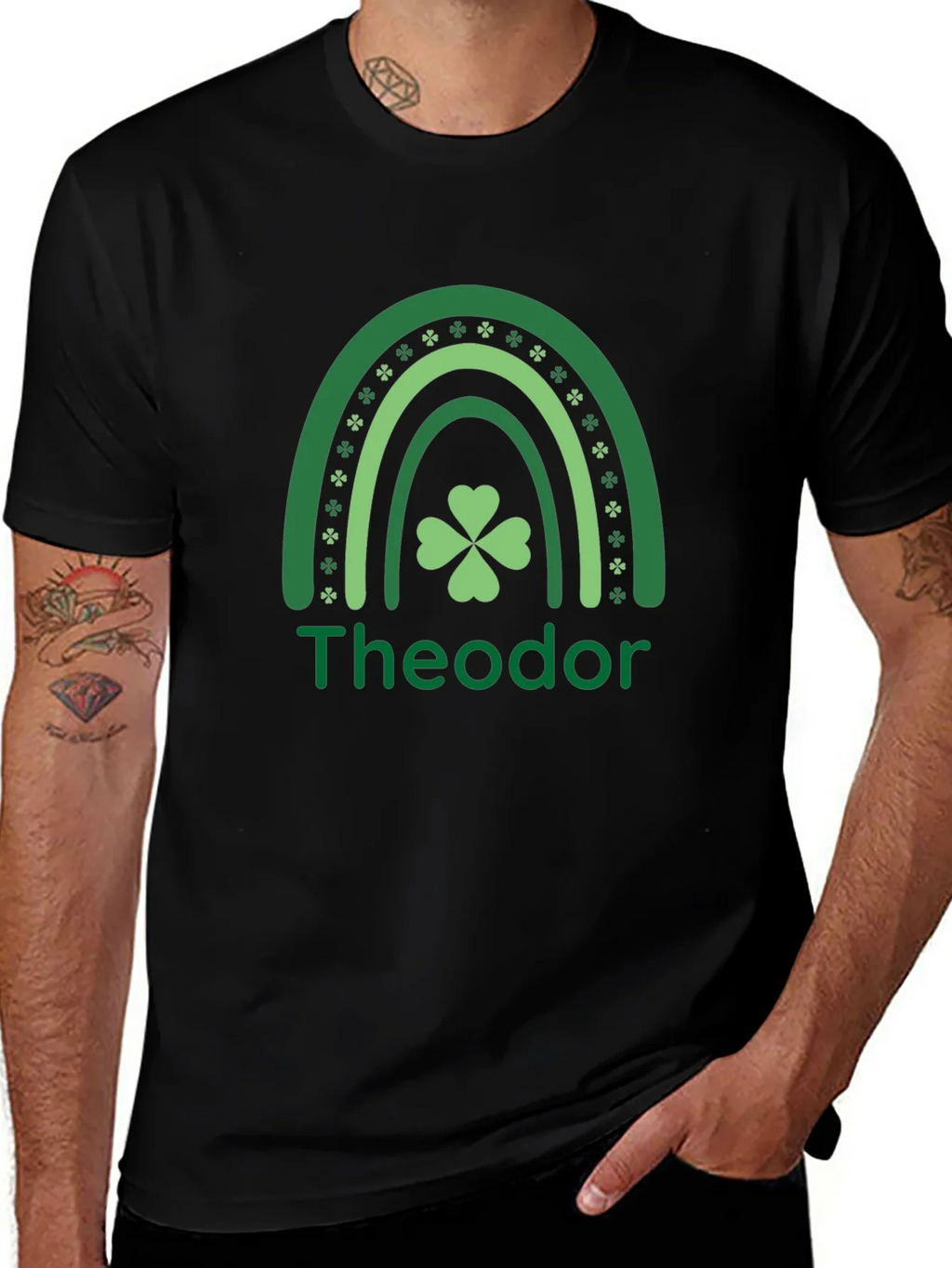 St. Patricks Day Personalized Rainbow Shamrock T-Shirt product image 1