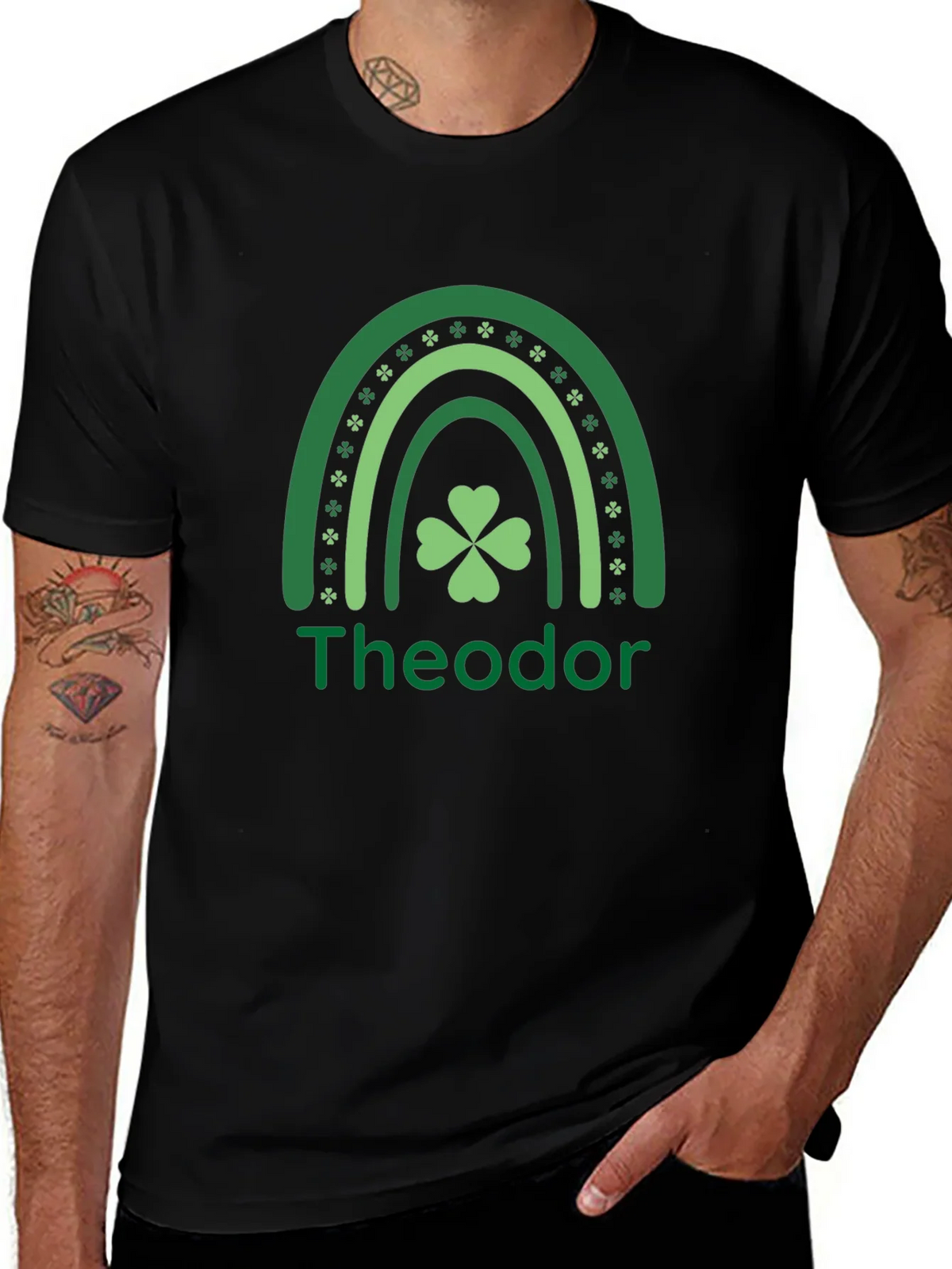 St. Patricks Day Personalized Rainbow Shamrock T-Shirt product image 1