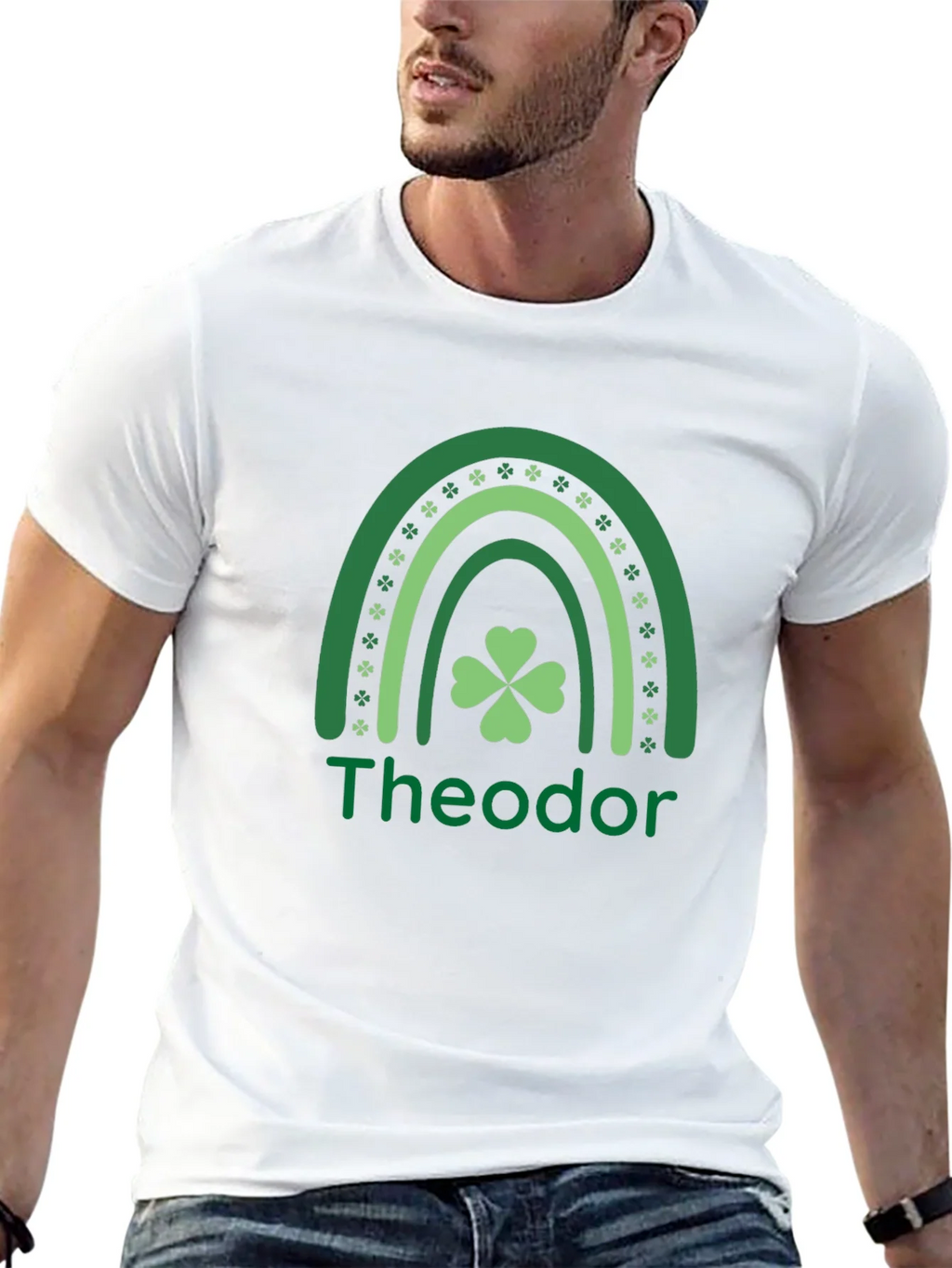St. Patricks Day Personalized Rainbow Shamrock T-Shirt product image 5