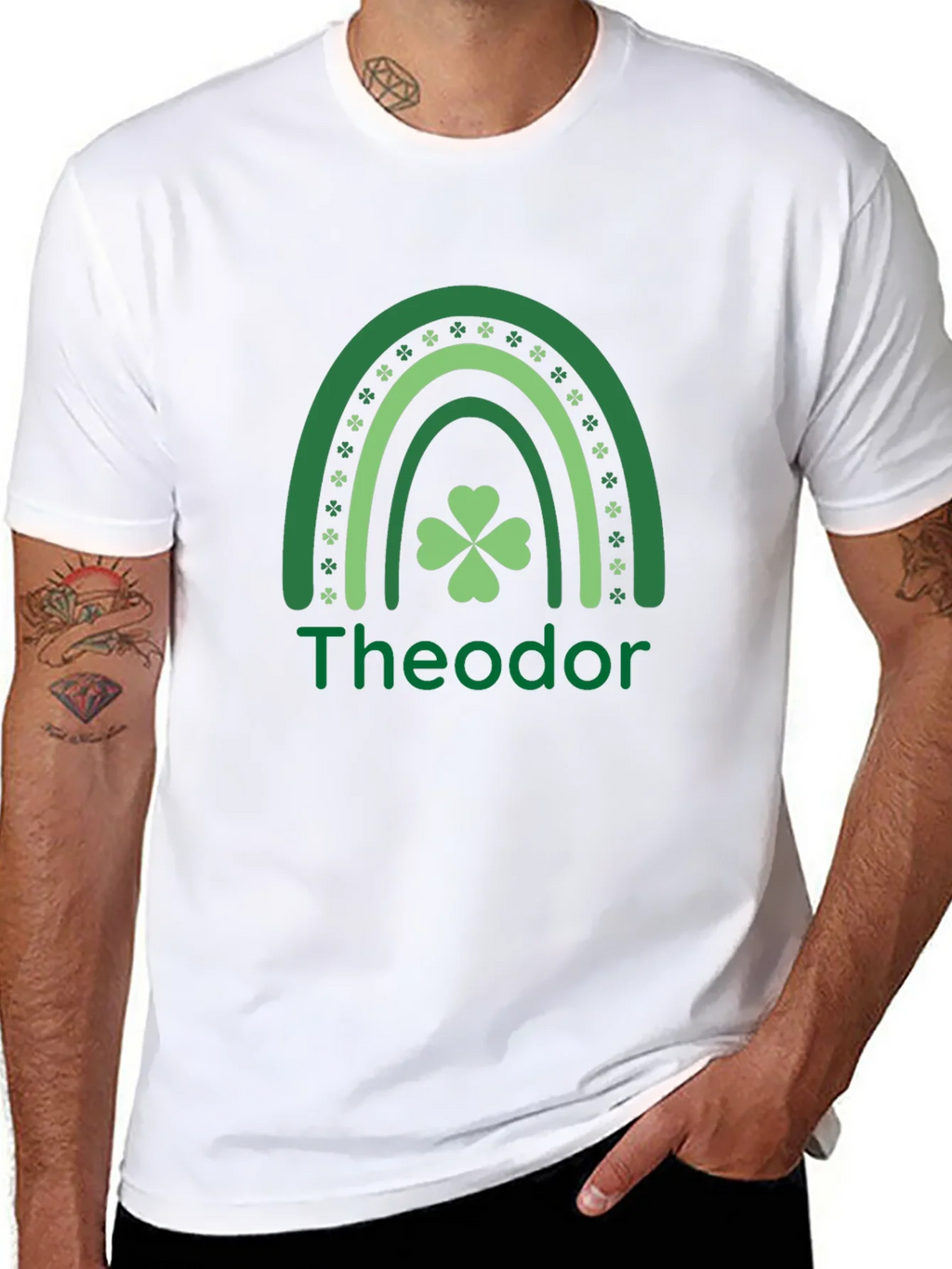 St. Patricks Day Personalized Rainbow Shamrock T-Shirt product image 2