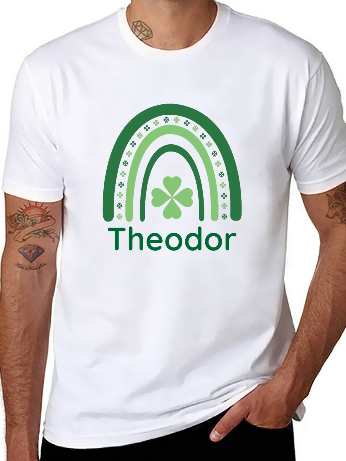 St. Patricks Day Personalized Rainbow Shamrock T-Shirt product image 2