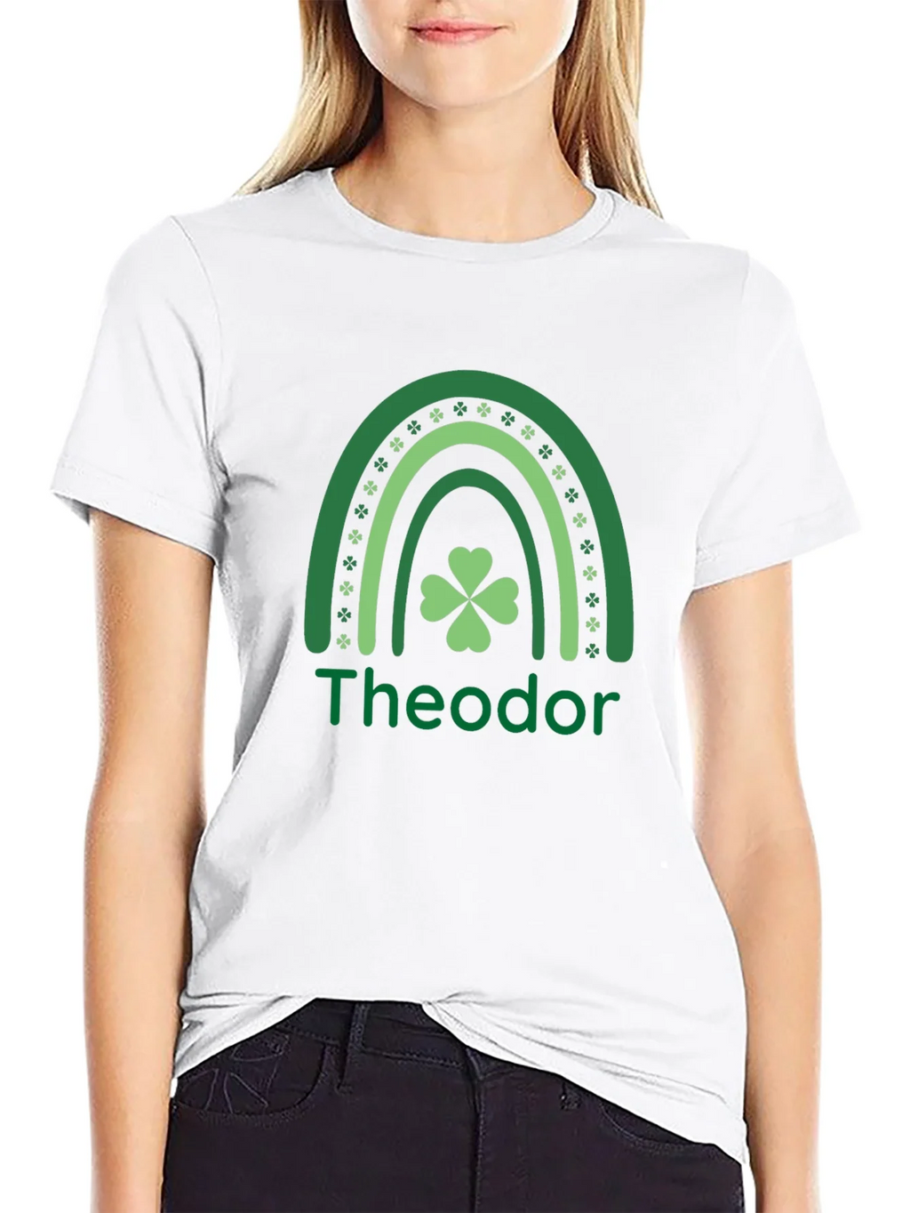 St. Patricks Day Personalized Rainbow Shamrock T-Shirt product image 3