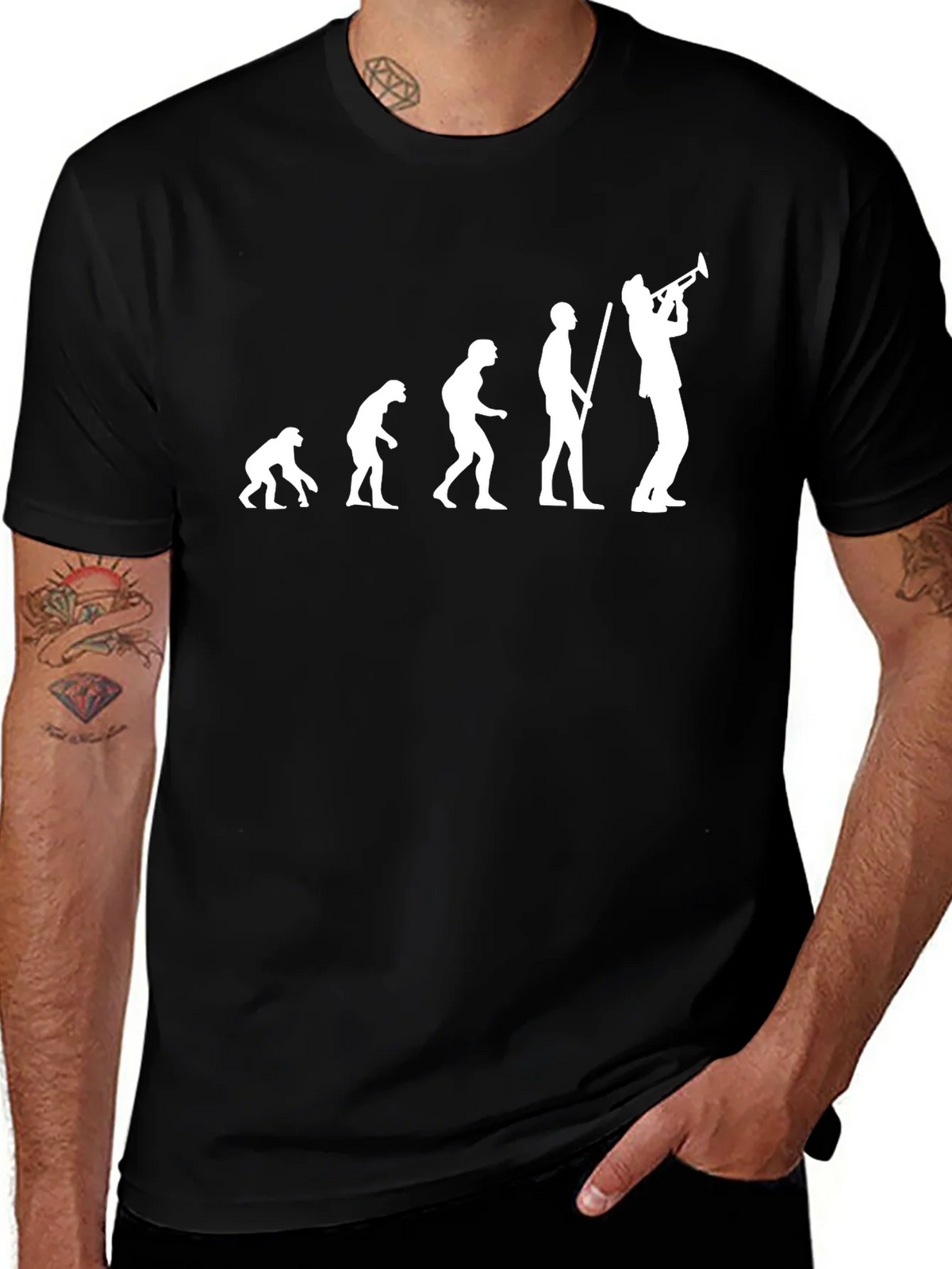Evolution of Music Trumpet Player Black T-Shirt product image 1