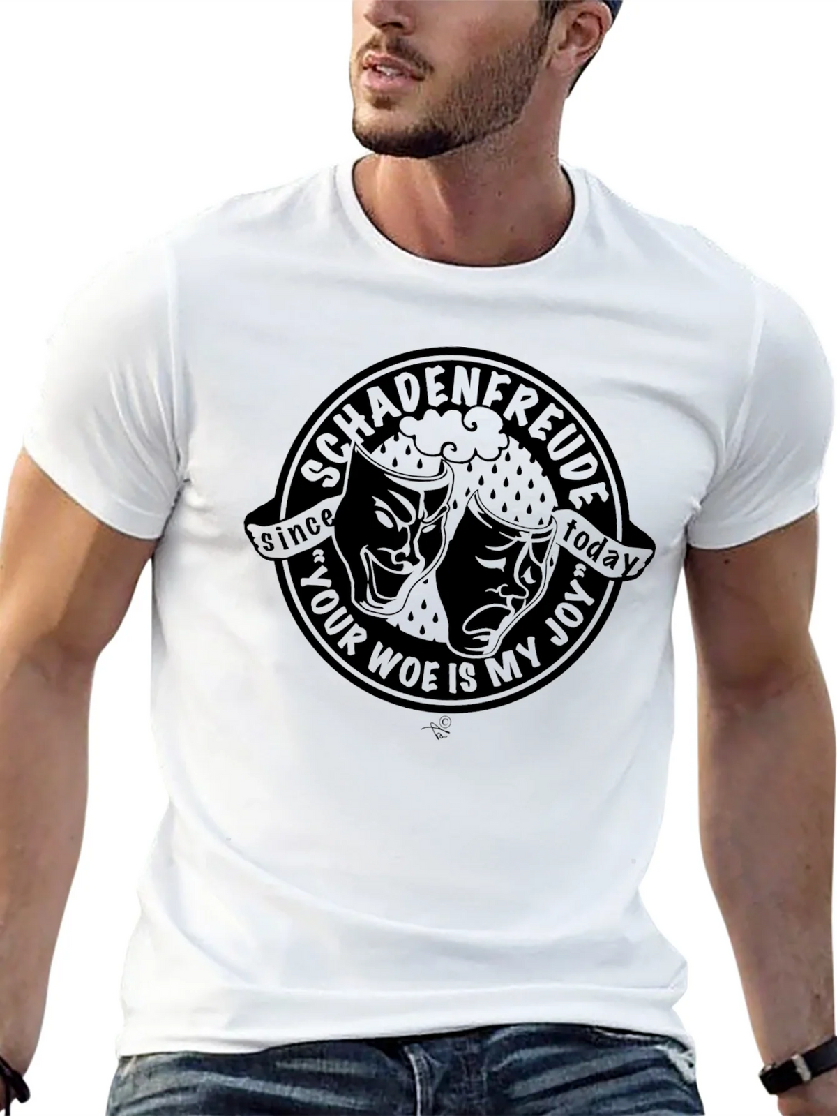 Schadenfreude Drama Mask Graphic Tee - Dark Humor T-Shirt product image 3
